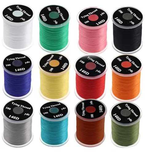 Moliuoly Sedal de pesca de nailon 140D, juego de 6 colores para moscas secas y húmedas, ninfas y serpentinas, compatible con la mayoría de bobinas
