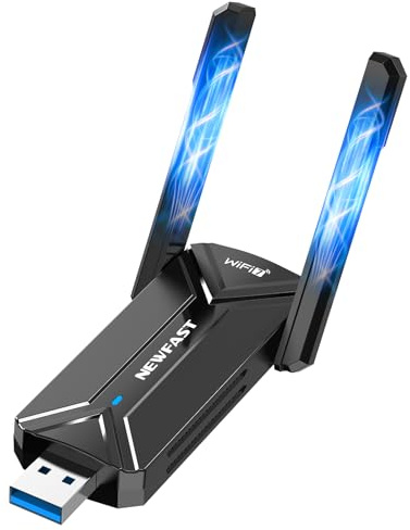 NEWFAST Adaptador WiFi USB para PC BE6500Mbps Adaptador Wi-Fi 7 USB 3.0, (6GHz/5GHz/2.4GHz) Antena WiFi USB, Receptor Wi-Fi para Windows 11/10, MU-MIMO
