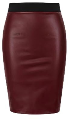 Womens Faux Leather Ladies Elastic Waistband Bodycon Stretch Wet Look Pencil Fitted Tube Black Midi Skirt Size