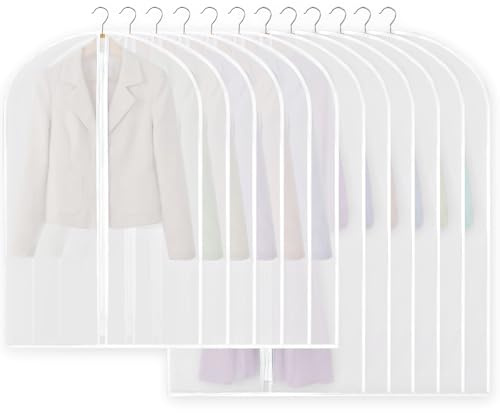 Fundas Ropa Armario Juego 12 PCS, 2 Tamaños 60 x 100 cm + 60 x 120 cm | Bolsas Transparentes para Ropa con Cremallera, para Almacenamiento de Trajes Vestidos Abrigos Americanas Camisas