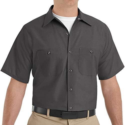 Red Kap Industrial Work Shirt, Regular Fit, Short Sleeve Chemise Longue à Bouton d'utilité Professionnelle, Charbon, L Haut Homme