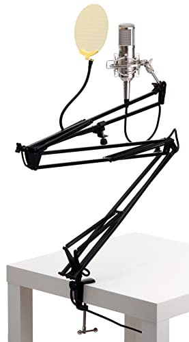 Pronomic CM-100S Studio Großmembranmikrofon XLR-Kondensatormikrofon inkl. Popkiller und Mikrofonarm (mit Mikrofonspinne, Etui, Windschutz, Reduziergewinde, Mikro Popschutz, Tischklemme) Silber