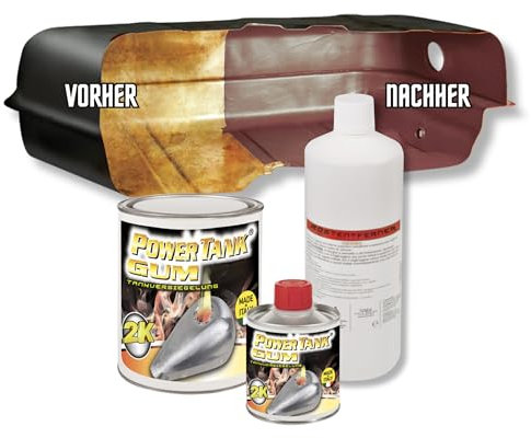 Power Tank Tankversiegelung Motorrad 2k Gum elastischen 1,3 Kg Set Tankentroster Innen Versiegelung Tanksanierung Rost Tank Entrosten Und Versiegeln Tankinnenlack Tankbeschichtung Rostlöser Auto Moped