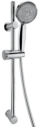 Kiamami Valentina - Saliscendi per Doccia 3 Getti | Supporti Regolabili | Flessibile 150 cm | Getti | Limitatore di Portata, Cromato, Piccola