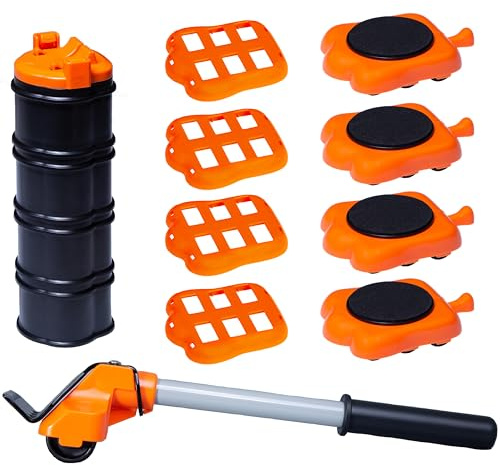 Heavy Duty Furniture Lifter 4 Appliance Roller Sliders with 660 lbs Load Capacity Wheels + Adjustable Height Lifting Tool Lever Suitable for Safe and Easy Moving of Couches Sofas Refrigerators + More