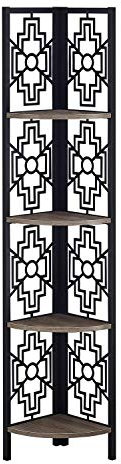 Monarch Specialties I 3621 Bookshelf, Bookcase, Etagere, Corner, 4 Tier, 62 H, Office, Bedroom, Metal, Laminate, Brown, Black, Transitional