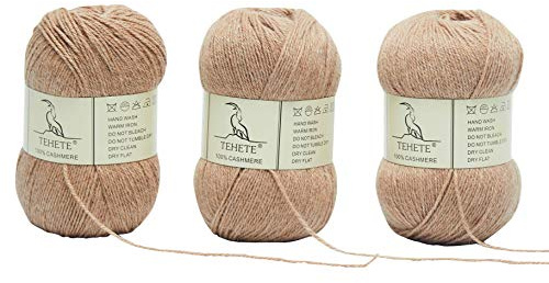TEHETE Lana Gomitolo,100% Cashmere Filo (50g x 3 Pezzi) Filati per Maglieria e Uncinetto, Perfetto per Il Fai da Te e Il Lavoro a Mano-cachi