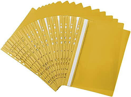 Netuno 20 Carpetas rápidas A4 Amarillo Carpeta de plástico con portada transparente campo de descripción perforado organización oficina estudios archivo almacenamiento documentos