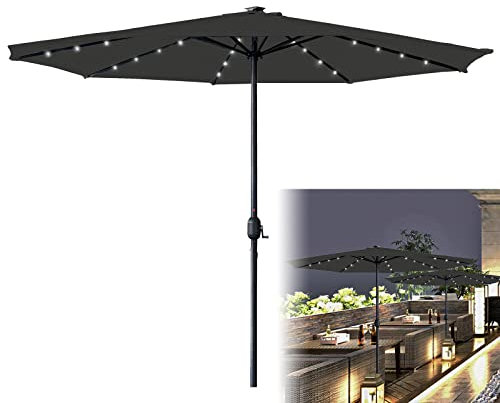 LARS360 Alu Sonnenschirme mit LED UV-Schutz 40+ Gartenschirm Kurbelschirm Marktschirm Strandschirm Terrassenschirm mit Handkurbel Ampelschirm Wasserabweisende (350cm mit LED, Dunkelgrau)