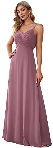 Ever-Pretty Damen Elegante Brautjungfernkleider Chiffon Ärmellos Langer Halter Abendkleider Ballkleider V-Ausschnitt Orchidee 38