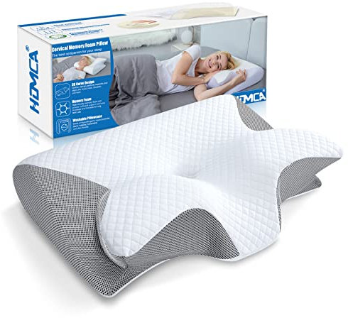 HOMCA Cuscino Ortopedico, 2 in 1 Cuscino Ergonomico in Memory Foam per Dormire, Cuscino per Supporto Cervicale con Federa Sfoderabile e Lavabile, 60x40x12/14cm, Grigio