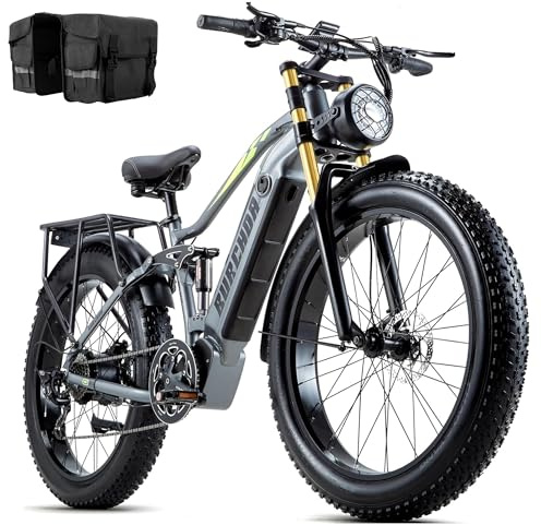 DAMSON Electric Bike for Adults 1500W Peak Motor 48V 20Ah Battery Up to 65 Miles Long Range 30MPH Mountain E Bikes 26 Fat Tire Off-Road Full Suspension Electric Bicycle, Dual Hydraulic Brakes