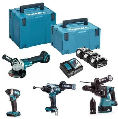 Makita DLX4159TJ Werkzeug-Kombination, 18 V (3 x 5,0 Ah) im Koffer, 4 Stück