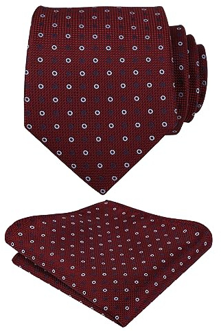 Alizeal Cravate classique à pois et mouchoir pour homme - Cravate formelle avec poche carrée, 155-Bordeaux + Bleu, taille unique