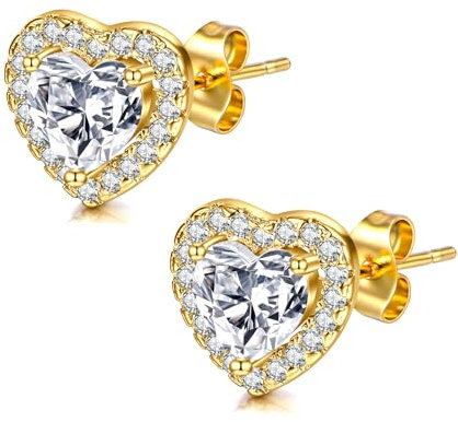 AVYRING Ohrstecker Gold, Ohrstecker Herz with Synthetic Zirconia Hypoallergenic 925 Sterling Silber Damen Schmuck mit Crystals Dainty Earrings Jewellery for Brides Bridesmaids Wedding