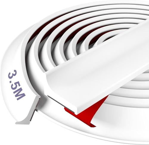 Barriera Doccia Ferma Acqua Silicone - Hzetuu 3.5M Guarnizione Doccia Sottoporta, Autoadesivo, Flessibile, Facile da Installare, Ideale per Bordo Piatto Doccia e Bordino Top Cucina, Bianco
