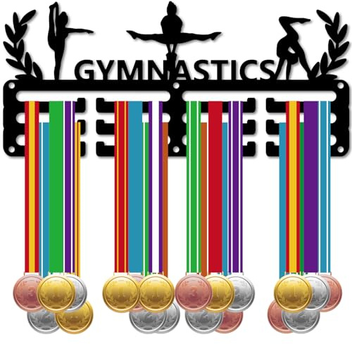CREATCABIN Porte-Médailles Gymnastique,Présentoir Médailles en Métal à Suspendre en Fer,Petit Support Décoration pour Femme,Badge Mural pour la Maison,Cadeau Médaillé Course,Noir 29x13cm
