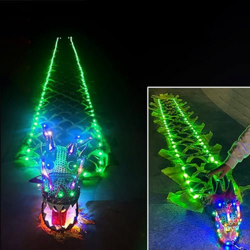 ROYUMI Jongliertücher 2 Stück LED-Drachen-Poi für Outdoor-Fitness, Grün Leuchtendes Drachenband, 3m ＆ 8m, Eltern-Kind-Jonglierspiele für Den Garten