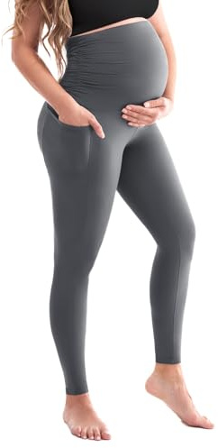 SINOPHANT Mammaleggings för kvinnor, hög midja, mammabyxor med fickor, ogenomskinliga graviditetsleggings, mjuka elastiska mammamode, hem, yoga