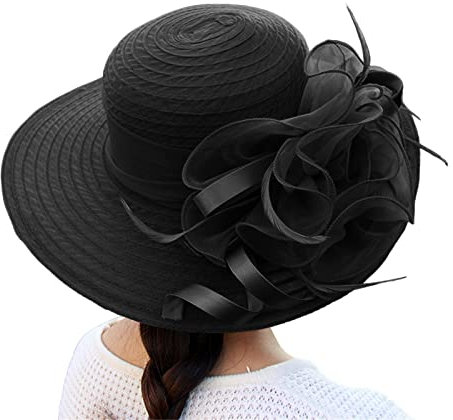 TIMIYUYU Sonnenhut Damen Elegante Organzahut Blumen Partyhut Hochzeit Sonnenhut Fascinator Sommerhut Bowler Hut Frauenorganza Hut Tea Party Hochzeit Sonnenhüte Damenhut Kirche(Black, One Size)