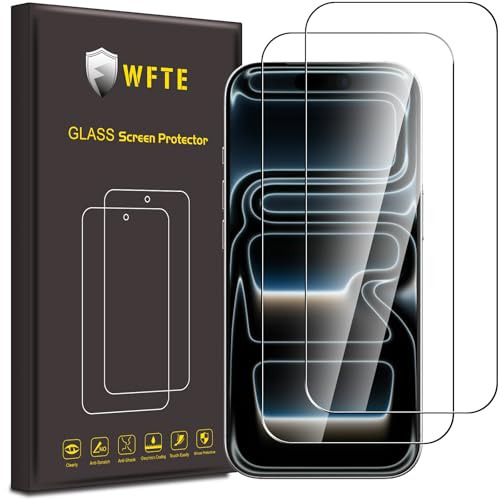 WFTE [2-pack skärmskydd för iPhone 16 Pro 6.3, repskydd, hög transparens, anti-fingeravtryck, bubbelfri, dammfri premium härdat glas skärmskydd för iPhone 16 Pro 6.3