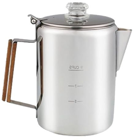 Camping kaffebryggare stor kapacitet rostfritt stål perkolator med klart lock bekväm 9 koppar hushåll kaffekannor