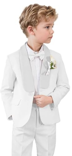 Costume de mariage pour garçon - Tenue de communion et de baptême - 2 pièces - Smoking pour enfants - Blanc, blanc, 6 ans