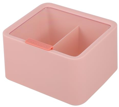 KOMBIUDA Organizer Cosmetici Doppio Strato Coperchio, Contenitore Per Bastoncini Di Cotone e Dischetti Trucco, Supporto Compatto Per Bagno e Tavolo Trucco, Colore Rosa, Salvaspazio e Igienico