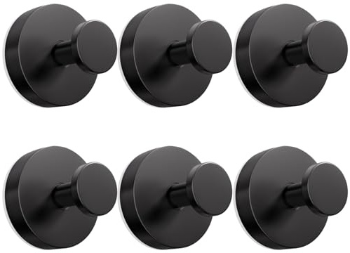 Siblaies Lot de 6 crochet à ventouse - Crochet à ventouse amovible sans perçage - Crochet mural en acier inoxydable pour cuisine, salle de bain, fenêtre lisse, verre (noir)