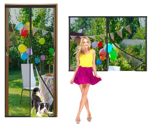 Cortina Magnética de Ventana 110x245cm Pantalla, Cortina Anti-mosquitos con Pegamento Mágico, Puerta Anti-insectos de Cierre Silencioso para Puertas de Sala Estar, Recámara Negro