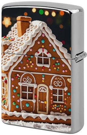 Coque pour briquet en forme de maison en pain d'épices personnalisée, protection en métal vintage double face