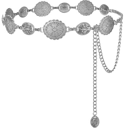 WANTUSHUI Mittelalter Gürtel Damen Taillenkette,Metall Kettengürtel Silber Gürtel Mittelalter Damen,Metall Taillengürtel Silber,Bundkette,Vintage Kleid Taille Kette Oval,Chain Bel(Stil 1 Silber)