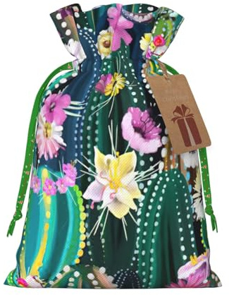 Bolsas de regalo de Navidad con estampado de cactus florecientes, con cordón, saco festivo de Navidad, fiesta de cumpleaños, embalaje de regalo