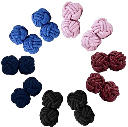 5 Paire bouton de manchette noeud de Soie, universels unisex, double bola de hebilla, Tissu Élastique Bouton, tissé à la main style chinois