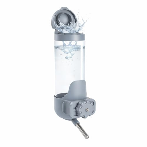 Hyefiomo 24oz Guinea Pig Water Bottle No Drip, Top Fill Rabbit Water Dispenser with Filter, Large Capacity Small Animal Water Bottle for Cage, Eco-Friendly ABS Bunny Chinchilla Waterer - Modern Grey