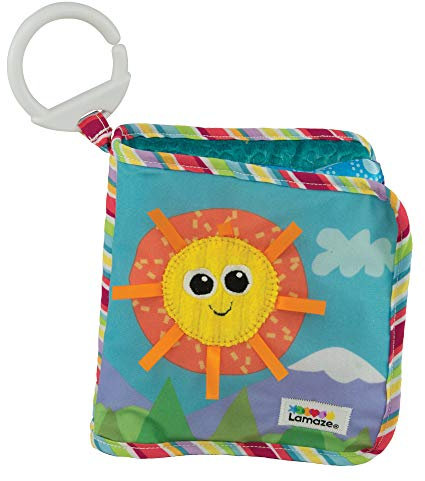 LAMAZE Classic Discovery Soft Book, Baby Books from Birth with Clip on Pram, Textured Baby Sensory Toy with Bright Colours Suitable for Babies Boys and Girls from 0 to 6 Months