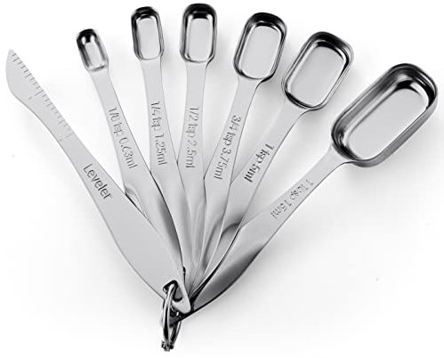 Spring Chef Heavy Duty Stainless Steel Measuring Spoons Set for Dry or Liquid Liquids, Fits in Spice Jars, Set of 7 with Leveler