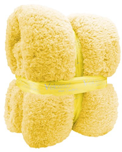 New Large 130 x 180cms Teddy Soft Cuddly Fluffy Plain Throw Bed/Sofa Throwover Blanket (Yellow)