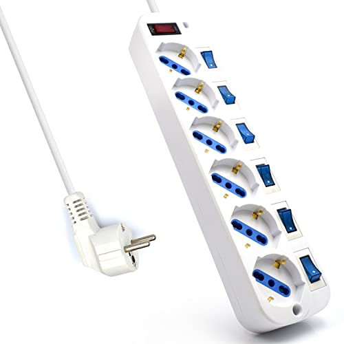 Ewent EW3932 6-fach Steckdosenleiste mit eigenen beleuchteten Schaltern für jede Buchse,1,5m Kabel