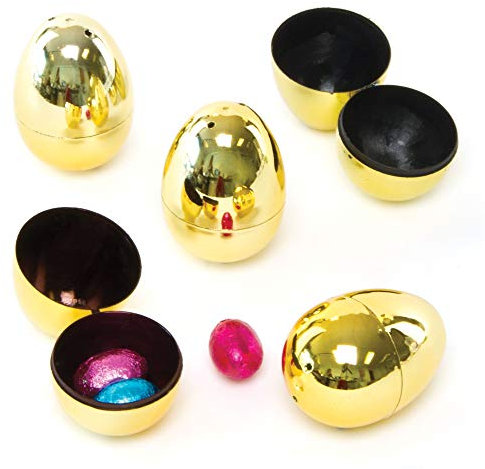 Baker Ross Goldene, 2-teilige Eier für Kinder zum Befüllen mit Ostersüßigkeiten zur Eiersuche (10 Stück), Sortiert