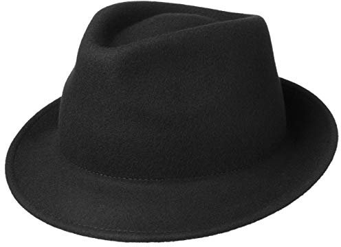 Lipodo Trilby Hut aus Wollfilz Herrenhut Made in Italy Herbst Winter schwarz S (54-55 cm)