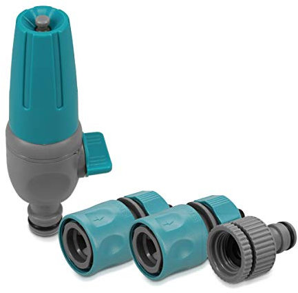 Navaris Gartenspritze Set vierteilig - Düse inkl. Schnelladapter 3/4, Schlauchanschluss und Wasserhahnanschluss - Garten Spritze zur Bewässerung