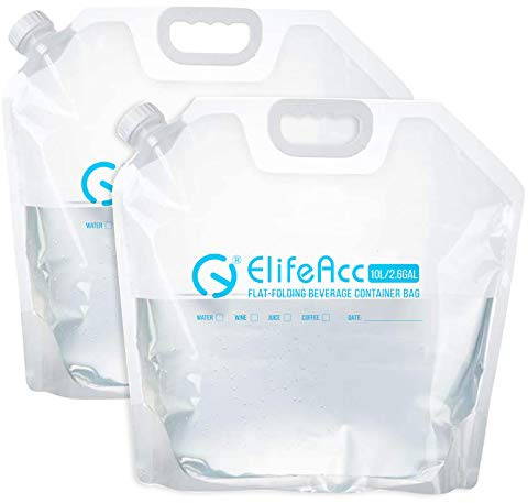ElifeAcc 5L 10L Collapsible Water Container Storage Bag 2 Packs | Folding Water Carrier Lightweight Water Resistant Easy To Carry Indoor Outdoor Camping Boating Backpack Picnic Emergency Car