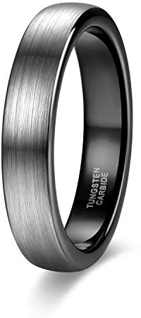 Zakk Anillo para hombre y mujer, 4 mm, tungsteno, anillo de compromiso, alianzas de boda, anillos de pareja, cepillados, negro y azul, talla 47 a 69 (Negro,54 (17.2))
