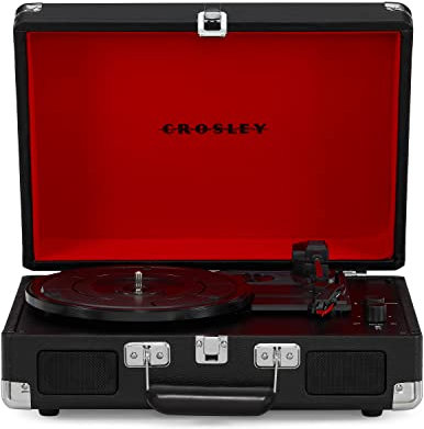 Crosley Cruiser Plus Portable Turntable - Bluetooth Record Player, 3-Speed Suitcase Vinyl Player, Home Turntables for Vinyl Records, Built in Stereo Speakers & Bluetooth Receiver, AUX Input, Black