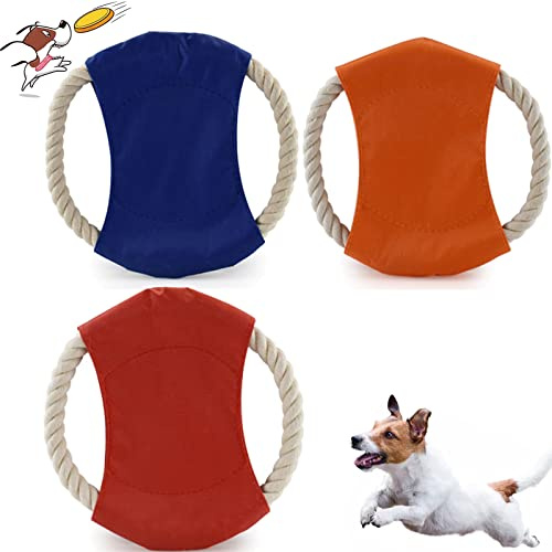 mohito 3PCS Frisbi pour Chien Pet Chien Disques Volants Corde Coton Frisbee pour Chiens Pet Disque Volant Jouet pour Le Lancer de Chien, Formation 3 Couleurs