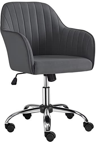 Yaheetech Homeoffice Stuhl, Schminkstuhl, Schreibtischstuhl, höhenverstellbar Drehstuhl, Bürostuhl mit gepolstertem Samtstoff, für Arbeitszimmer, Schlafzimmer, bis 136 kg belastbar, Dunkelgrau