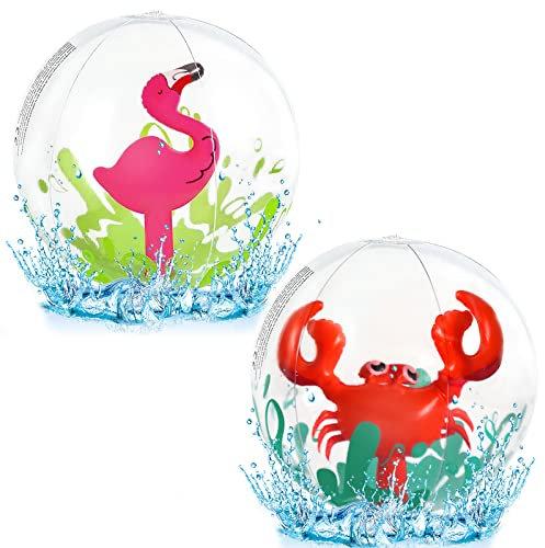EKKONG Aufblasbare Wasserball, 3D Strandball, Wasserball, 2 Stücke, Flamingo Und Krabbe, für Strand, Schwimmbad und Garten, für Erwachsene und Kinder (Flamingo und Krabbe)