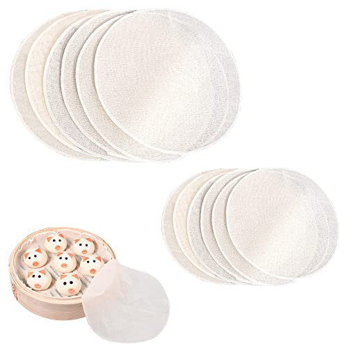 Belvanr Estera de Vapor 20 Piezas Redondo Vaporera Pad Redonda Antiadherente Malla de Vapor Dim Sum Malla para Vaporera Bambu Estera Papeles Vapor para Cestas Vapor,Dim Sum
