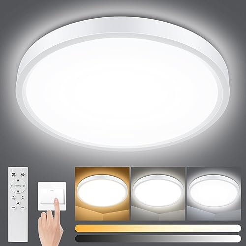 Smanu Dimmable LED Ceiling Light Panel with Remote Control,18W 1500LM,3000K-6000K,Night Light Function,IP54 Waterproof Round LED Flush Mount Ceiling Light for Bedroom,Bathroom,Kitchen,Hallway,Ø22CM